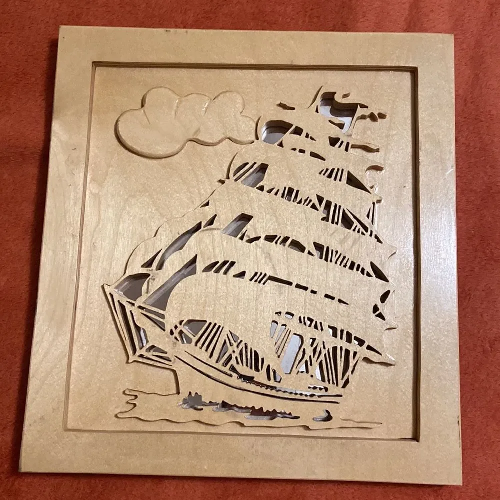 Handmade Wood And Mirror Well Decor Boat Ship 🛳 31.5”x13.5”Size